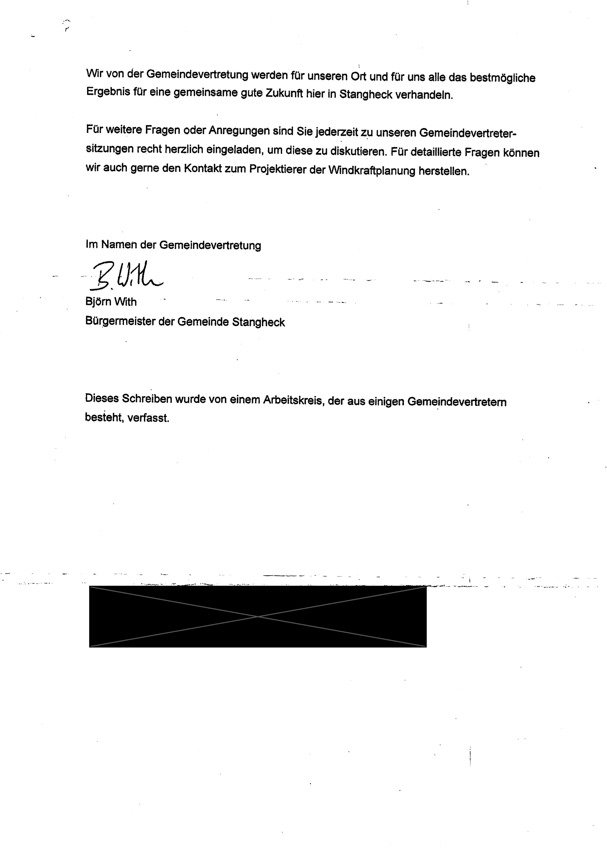 Schreiben des Bürgermeisters Stangheck – Seite 2